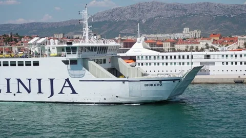 Ferryboat sailing into marina, Split, Croatia, Europe Stock Footage 84016048