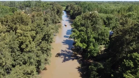 Ferryboat in small river, Argentine Stock Footage 148696904