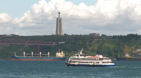 Ferryboat on the Tagus river Stock Footage 127671