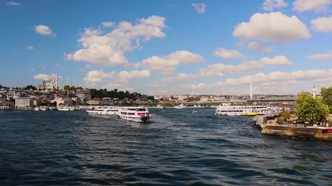 Ferryboats transporting passengers through the strait of istanbul Stock Footage 117761260