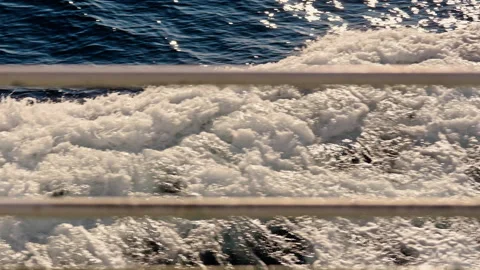 Ferry's White Railing Against Foaming Waves Stock Footage 264583426