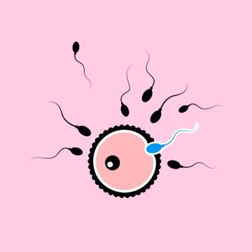 Fertility concept ovum egg with many black and one blue sperm Stock Illustration