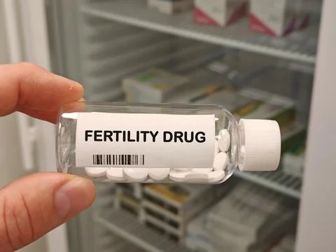 FERTILITY DRUG class for ovulation induction and infertility treatment bottle Stock Photos