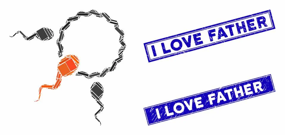 Fertilization Mosaic and Grunge Rectangle I Love Father Watermarks Illustrazione stock