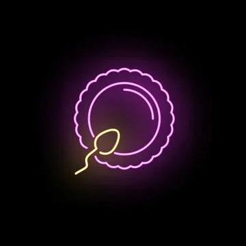 Fertilization process with sperm approaching an ovum neon Stock Illustration