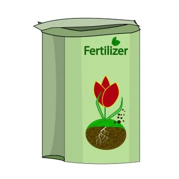 Fertilizer bag isolated on white background. Green paper bag with fertilizer. Stock Illustration