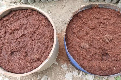 Fertilizer on barrel for sell Stock Photos