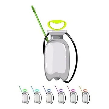 Fertilizer garden sprayer cartoon vector graphic sign color Stock Illustration