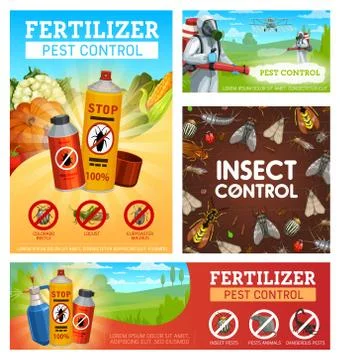 Fertilizer pest control, disinsection posters set Stock Illustration