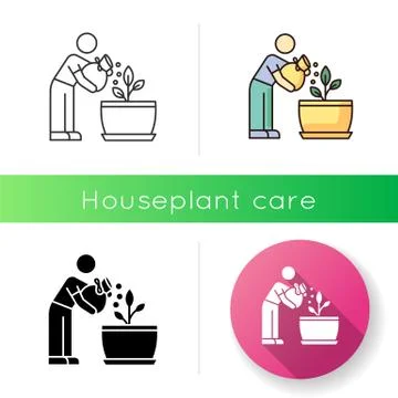 Fertilizing seedling icon. Feeding sapling. Houseplant care. Plant growing Illustration