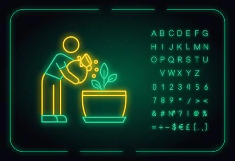 Fertilizing seedling neon light icon. Feeding sapling. Gardening. Growth Illustration