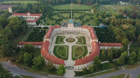Fertod, Hungary - 4K Aerial view of Eszterhazy Palace at sunrise Stock Footage 202863146