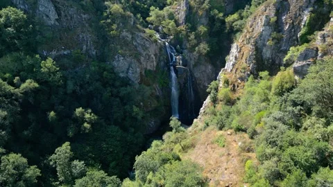 Fervenza do Toxa Waterfall In The Midst Of Lush Mountains Stock Footage 251796281