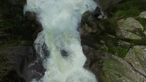 Fervenza do Toxa Waterfalls, Top View In Pontevedra, Galicia Spain. Aerial Shot Stock Footage 257555874
