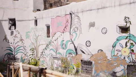 Fes city painted wall view Stock Footage 240418459