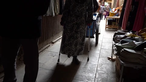 Fes, Morocco, march 23 2019. Arabic mutilated woman in the market 動画素材 108150430