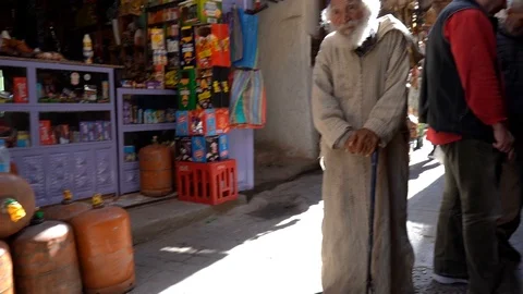 Fes, Morocco. March 24, 2019. Fes Medina, old man in caftan - slow motion 動画素材 108150678