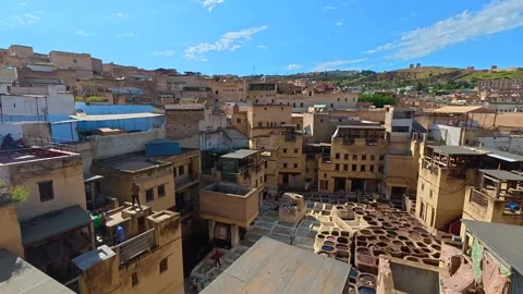 Fes Tannery Rooftop View 4K Morocco Stock Footage 333649282