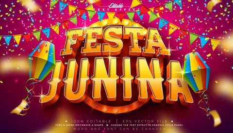 Festa Junina Editable Text Effect Graphic Style with 3d Typography Lettering  库存插图