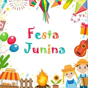 Festa Junina frame with space for text. Brazilian Latin American festival b.. Stock Illustration