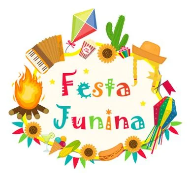 Festa Junina frame with space for text. Brazilian Latin American festival b.. Stock Illustration