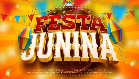 Festa Junina Party Text Effect Design Editable Vector Graphic Style with 3d G Stock Illustration