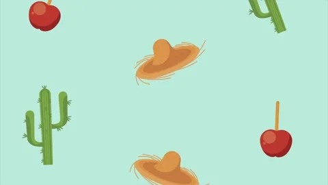 Festa junina pattern animation with hats and cactus Stock Footage 154142421