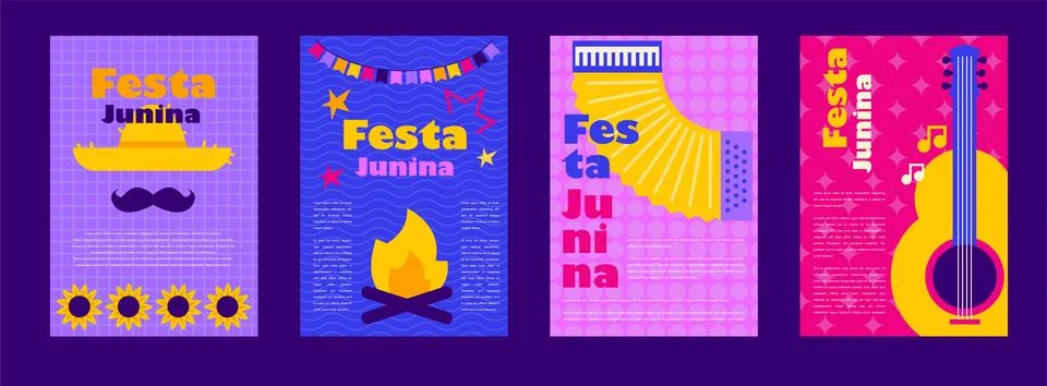 Festa junina poster with geometric pattern. Summer june brazilian carnival Stock Illustration