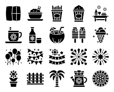 Festa junina related solid icon set Stock Illustration