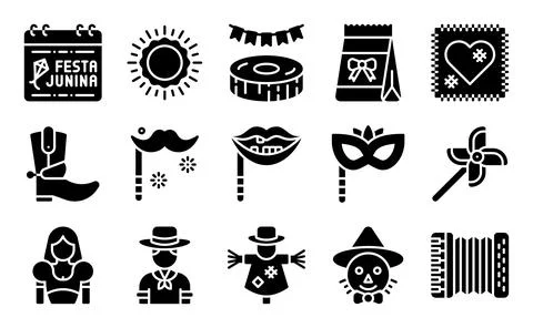Festa junina related solid icon set Stock Illustration