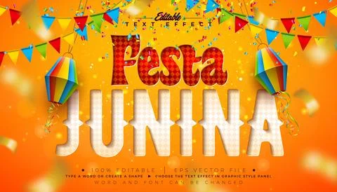 Festa Junina Text Effect Design Editable Vector Graphic Style with Cut Out Ch Illustrazione stock