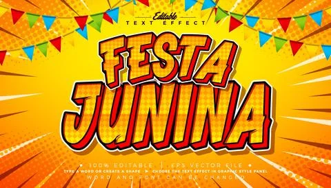 Festa Junina Text Effect Design Editable Vector Cartoon Graphic Style with 3d Stock Illustration