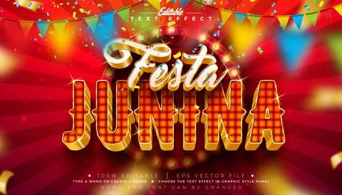 Festa Junina Text Effect Design Editable Vector Graphic Style with 3d Checker Иллюстрация
