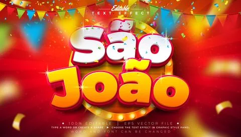 Festa Junina Text Effect Design Editable Vector Graphic Style with 3d Sao J.. Stock Illustration