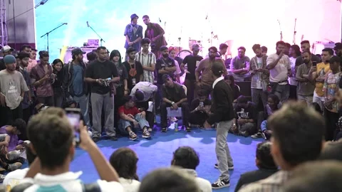 Festival Crowd Watching Breakdance in Slow Motion Stock Footage 331224057