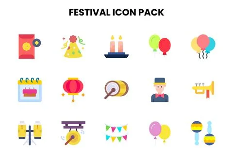 Festival Flat Icons Pack Stock Illustration
