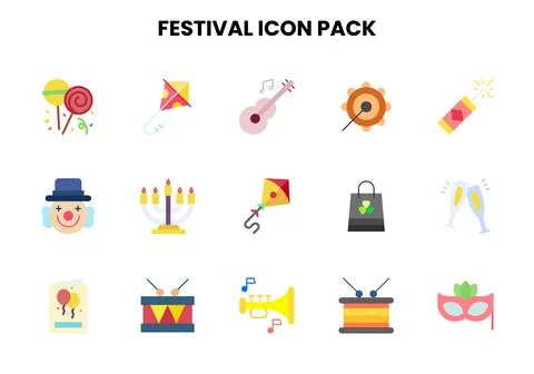 Festival Flat Set Icons Pack Stock Illustration