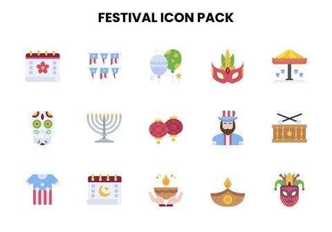 Festival Flat UI Icons Pack Stock Illustration