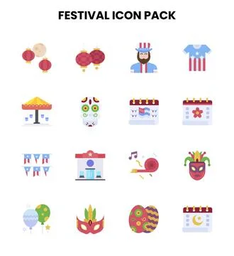 Festival Flat Vector Icons Pack Stock Illustration