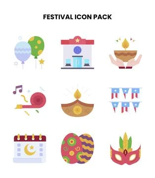 Festival Flat Vector Icons Pack 库存插图