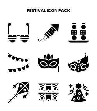 Festival Glyph Vector Icons Pack Stock Illustration