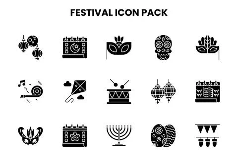 Festival Glyph Vector Icons Pack Stock Illustration
