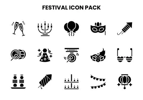 Festival Glyph Vector Icons Pack Stock Illustration