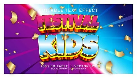 Festival kids 3d vector text effect with modern style design Stock Illustration