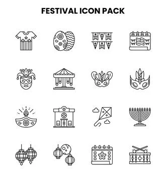 Festival Line Bundle Icons Pack Stock Illustration
