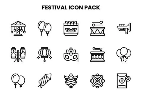 Festival Line Bundle Icons Pack Stock Illustration