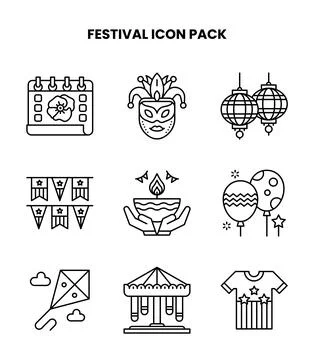 Festival Line Icons Pack Stock Illustration