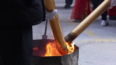 The festival is lit with high incense Stock Footage 246779326