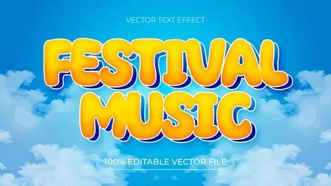 Festival Music Editable Text Effect Cartoon Style With Sky and Cloud Backgrou Stock Illustration