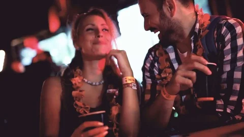 Festival party couple in summer having fun Stock Footage